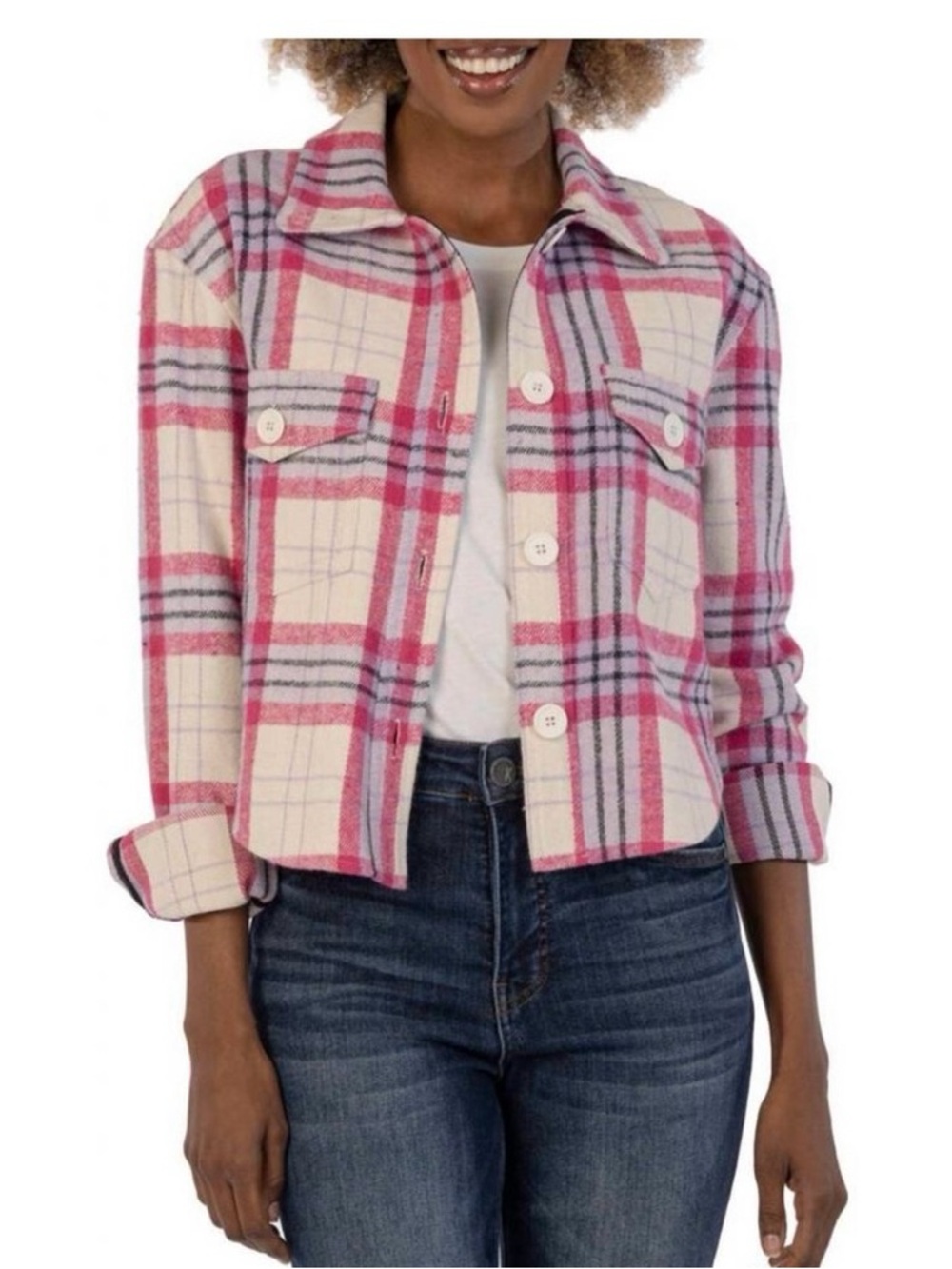 ☀️3/$25 KUT FROM THE KLOTH Lora Plaid Shacket small pink